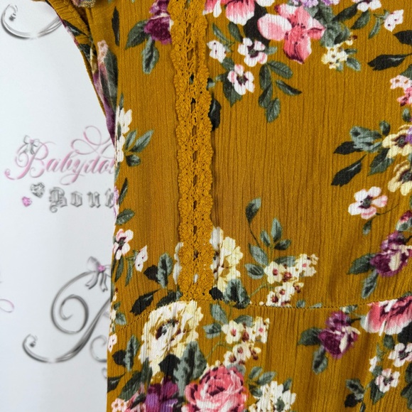 Mia joy dress long ruffle hem flowers crochet lace details Floral Mustard Dress - Picture 9 of 16
